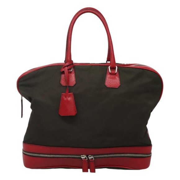 PRADA Hand Bag Nylon Leather Khaki Silver Auth bs24484 - Picture 2 of 16